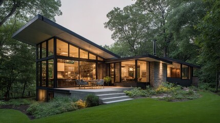 Obraz premium Modern home in wooded landscape