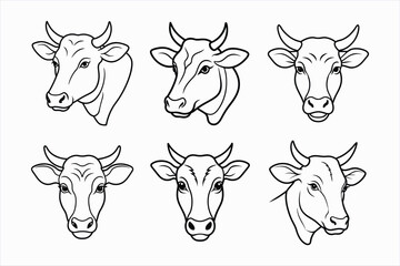 set of cow head line art vector illustration