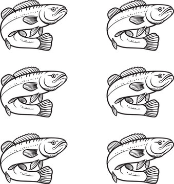 Vector set of fish. Silhouette snakehead fish vector illustration. 