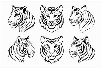 set of tiger head line art vector illustration