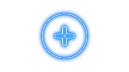 Fototapeta premium Glowing neon plus sign inside a circular frame on a black background