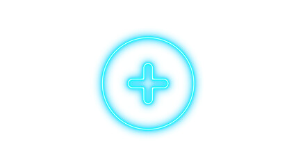 Glowing neon plus sign inside a circular frame on a black background