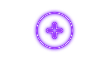 Obraz premium Glowing neon plus sign inside a circular frame on a black background