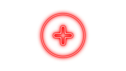 Glowing neon plus sign inside a circular frame on a black background