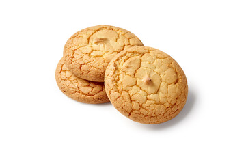 Delicious amaretti cookies resting on a white background