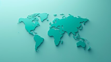 Obraz premium Minimalist 3d world map on soft blue gradient background with simplified earth representation