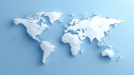 Minimalistic 3d world map with soft blue gradient background and simplified earth design