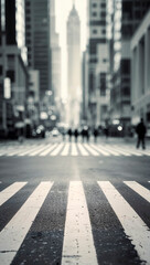 Urban crosswalk in a bustling cityscape during overcast daylight hours 