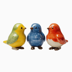 Naklejka premium Three Colorful Ceramic Bird Figurines - Yellow,