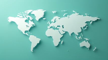 Fototapeta premium Minimalist 3d world map on soft blue gradient background representing earth in generative ai style