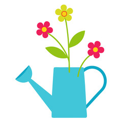 Watering Can with Growing Blooming Flowers Sprouting  Vector Illustration
