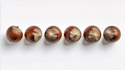 Obraz premium Line of Hazelnuts Displayed Against White Background from Eye-Level