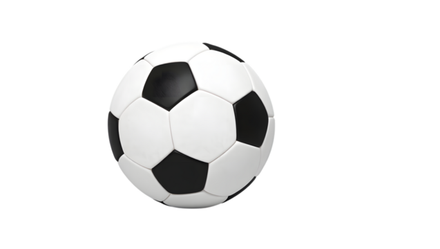 Classic black and white soccer ball isolated on transparent background