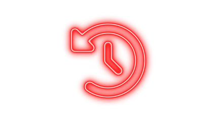 Neon icon of a clock with an arrow indicating a time reset or rewind, Neon clock rotate left icon glow with transparent background © مُحسَب