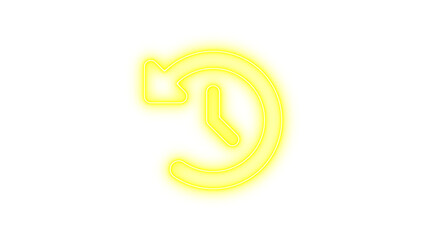 Fototapeta premium Neon icon of a clock with an arrow indicating a time reset or rewind, Neon clock rotate left icon glow with transparent background