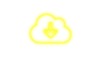 Neon cloud icon with a downward arrow, symbolizing cloud download, Neon cloud arrow down icon glow with transparent background
