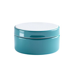 Cosmetic jar in turquoise color on a white isolated background, perfect for beauty or skincare products[Transparent Background PNG]