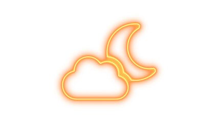 Neon Moon and Cloud Icon, Neon cloud moon icon glow with transparent background
