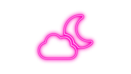 Neon Moon and Cloud Icon, Neon cloud moon icon glow with transparent background