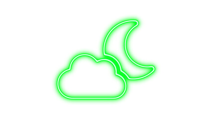 Neon Moon and Cloud Icon, Neon cloud moon icon glow with transparent background