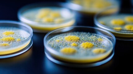 Exploring Candida fungal colonies in a medical laboratory under realistic lighting and macro detail