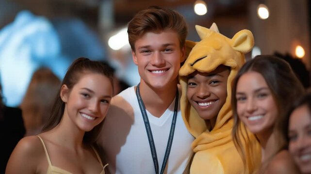 Vibrant teen costume party footage perfect for creative birthday celebration themes.