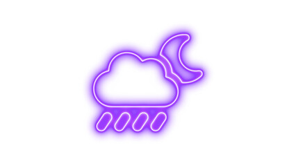 Neon Weather Icon with Cloud and Moon, Neon cloud moon rain icon glow with transparent background