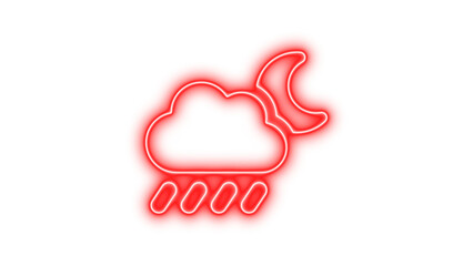 Neon Weather Icon with Cloud and Moon, Neon cloud moon rain icon glow with transparent background