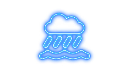 Neon Weather Symbol Sign, Neon cloud showers water icon glow with transparent background