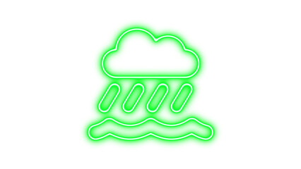 Neon Weather Symbol Sign, Neon cloud showers water icon glow with transparent background