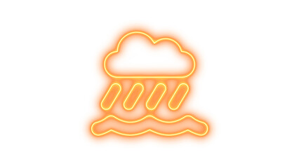 Neon Weather Symbol Sign, Neon cloud showers water icon glow with transparent background