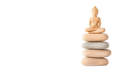 Serene Buddha Statue on Stack of Smooth Stones for Meditation and Tranquility in Zen Environment