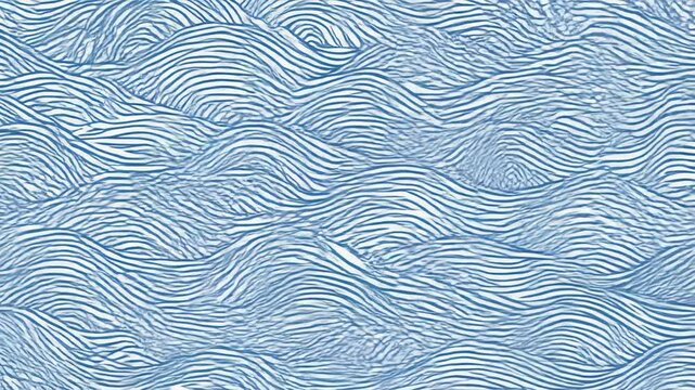 Wave Pattern Illustration: Abstract Blue Waves Design in a Repetitive Style for Textile or Wallpaper Use
