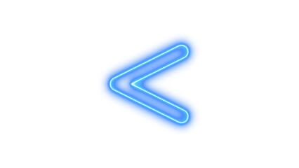 Glowing neon arrow pointing left, Neon less than icon glow with transparent background
