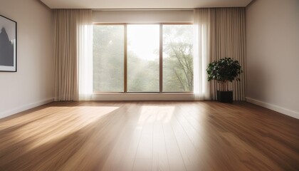 Fototapeta premium minimalist room with wooden floor and window
