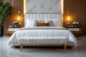 luxury hotel style bedroom interior with elegant decor 
