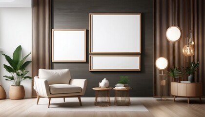mockup wooden frames for wall decoration in a room with modern interior and luxury furniture