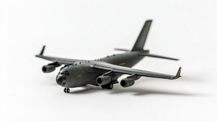 Fototapeta premium detailed model of military aircraft in sleek gray color, showcasing its unique design and features. This miniature captures essence of aviation