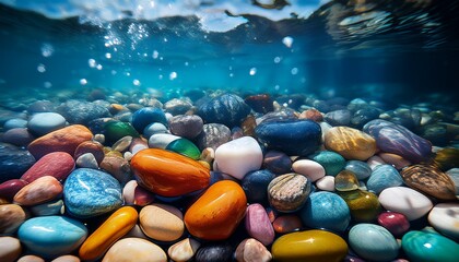 multicolored stones under water