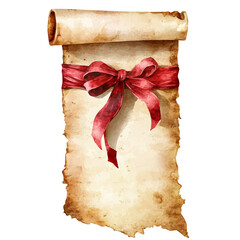 watercolor vector of Medieval Scroll Tied With Red Ribbon, high quality, isolated on a white background.