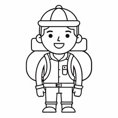 a cartoon illustration of a young male tourist or traveler, ready for an adventure. 