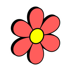Cute Cartoon Flower with Red Petals and Yellow Center Vector Illustration. A bright and cheerful vector illustration of a simple cartoon style flower.