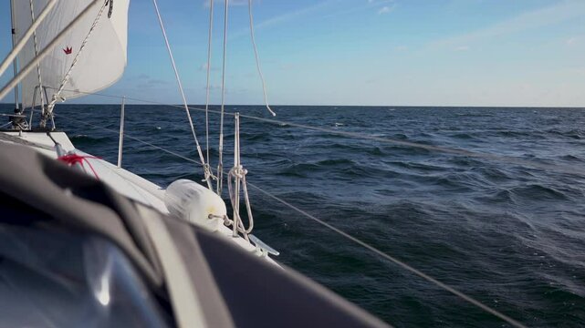 View from yacht in the Baltic sea with dark blue water