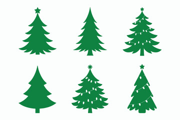 Obraz premium Six Green Christmas Tree Silhouettes with and without Lights