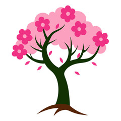 Blooming Sakura Tree – Pink Blossom Art Vector Illustration
