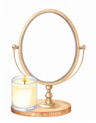 Morning Routine in Watercolor (mirror, skincare, candle) – Wellness & routine posts with copy space