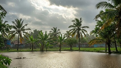 Monsoon rainstorm in Indian village with trees and muddy fields rain wallpaper 4k | rain aesthetic wallpaper 4k | rain frog | rain news weather report monsoon
