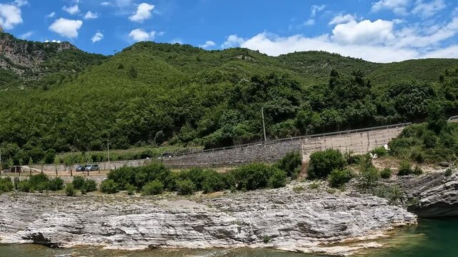 Albania- Shkoder County- Albanian Alps- Theth National Park- Theth river. Beautiful nature river landscape scenery background 
