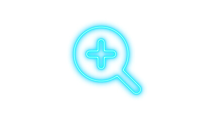 Glowing Neon Magnifying Glass Icon, Neon magnifying glass plus icon glow with transparent background