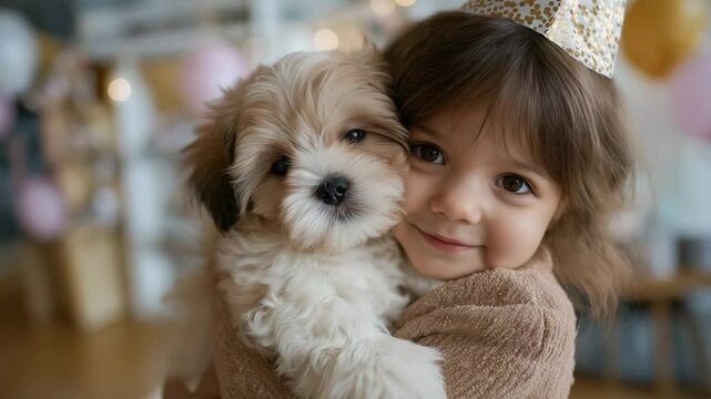 "Celebrate a pet-themed kids' birthday party featuring an adorable puppy and joyful festivities."